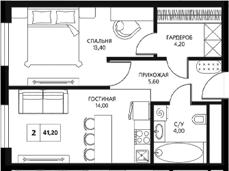 Продается 2-комн. квартира, 41.2 м²