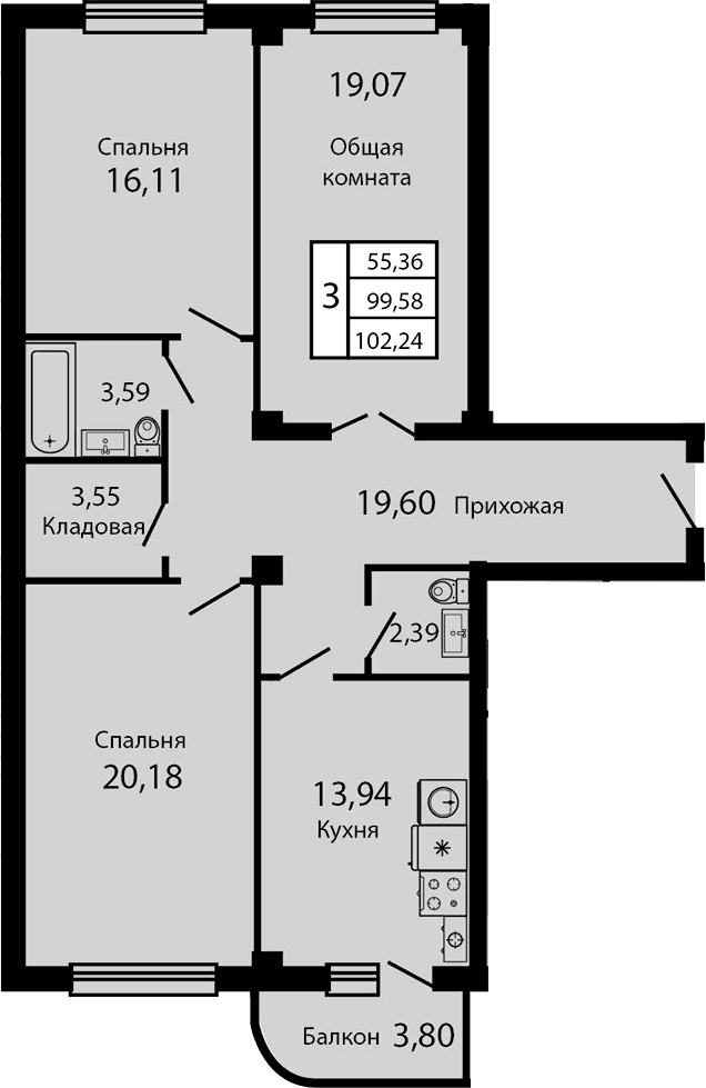 Продается 3-комн. квартира, 98.44 м²