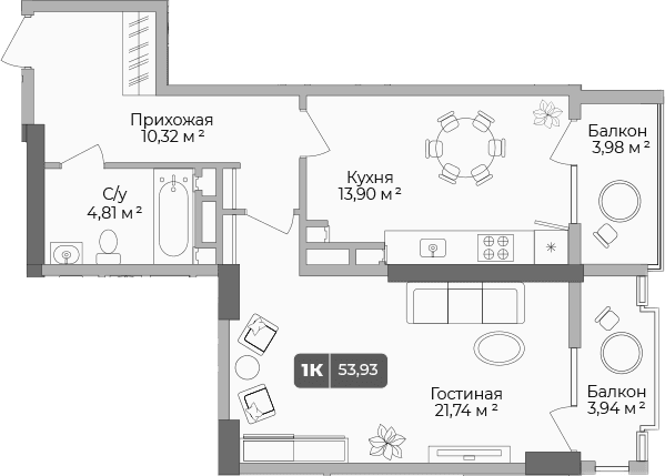 Продается 1-комн. квартира, 51.63 м²