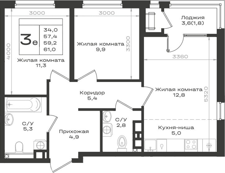 Продается 3-комн. квартира, 57.4 м²