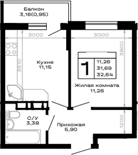 Продается 1-комн. квартира, 31.69 м²