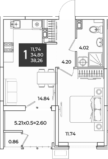 Продается 1-комн. квартира, 34.8 м²
