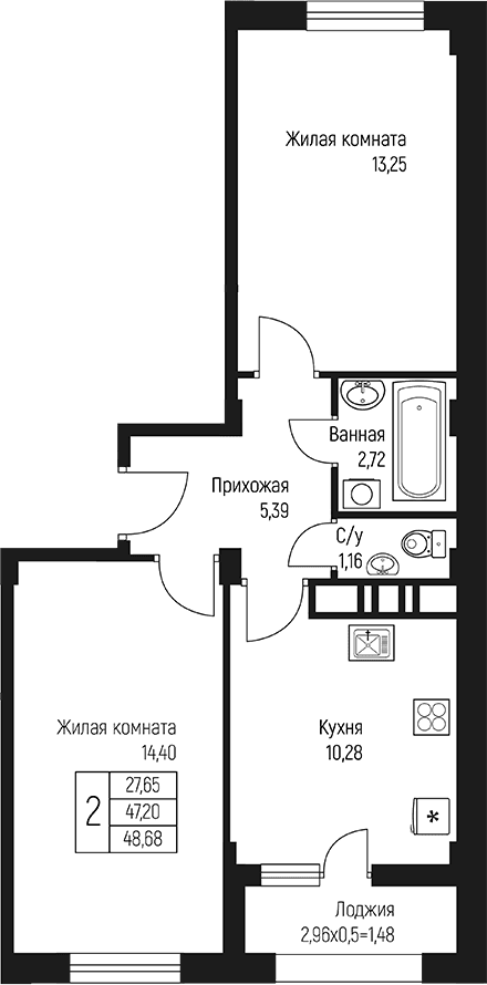 Продается 2-комн. квартира, 47.2 м²
