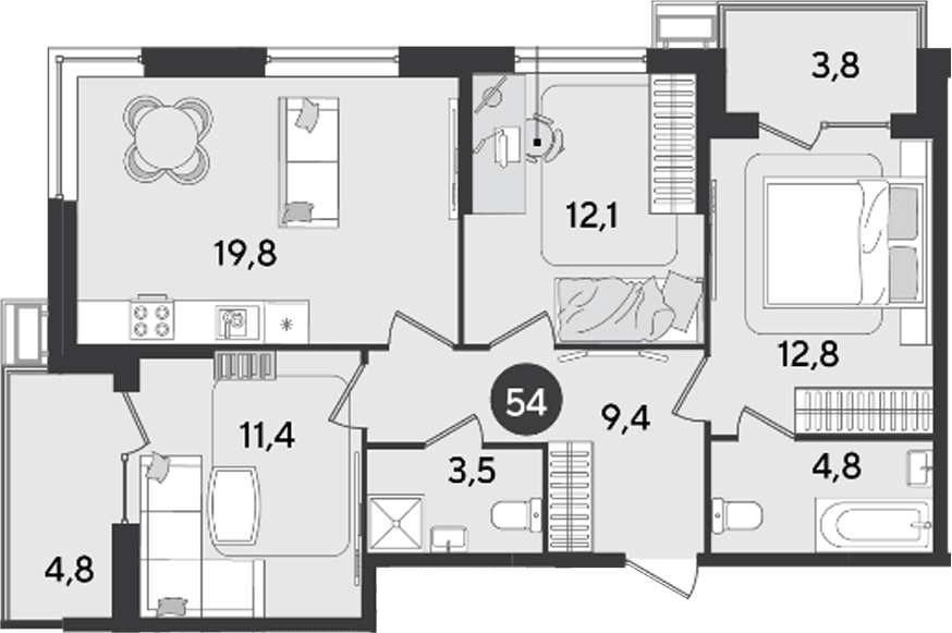 Продается 3-комн. квартира, 73.8 м²