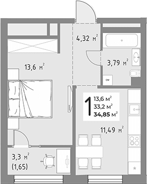 Продается 1-комн. квартира, 33.2 м²