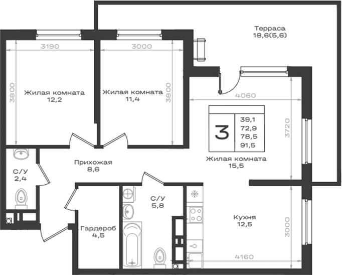 Продается 3-комн. квартира, 72.9 м²