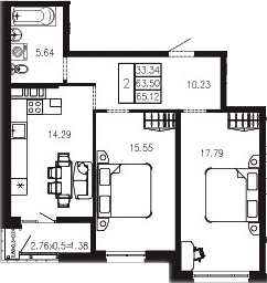 Продается 2-комн. квартира, 63.48 м²