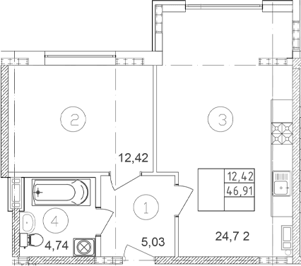 Продается 1-комн. квартира, 46.91 м²