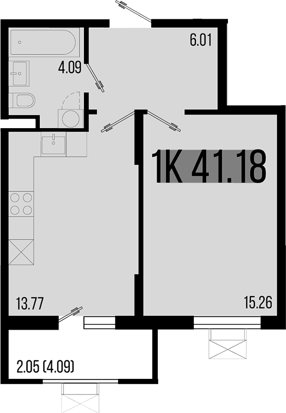 Продается 1-комн. квартира, 39.13 м²
