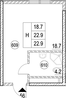 Продается 1-комн. квартира, 22.9 м²