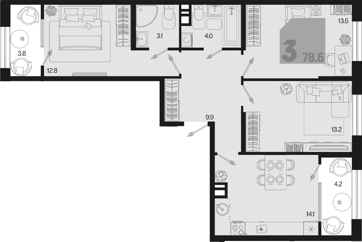 Продается 3-комн. квартира, 70.6 м²