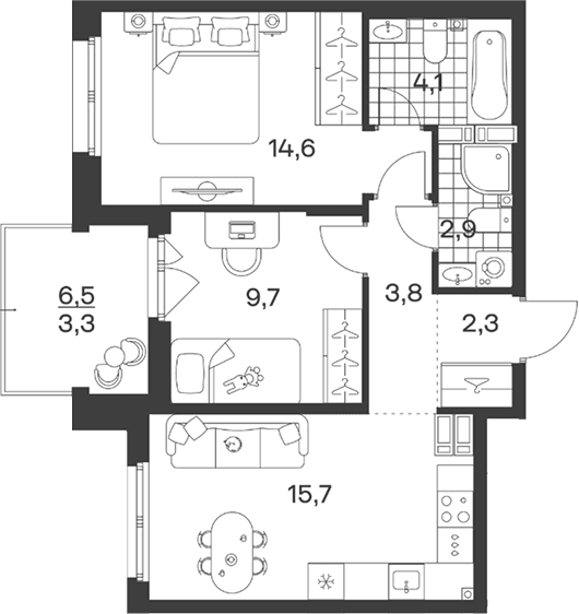 Продается 3-комн. квартира, 53.1 м²