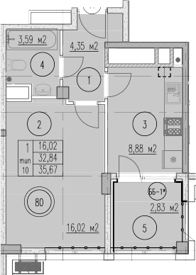 Продается 1-комн. квартира, 32.84 м²