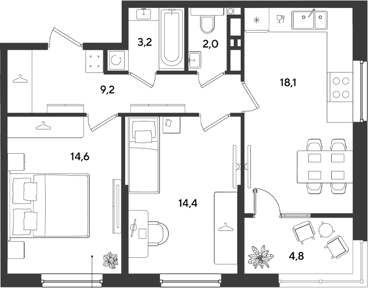 Продается 2-комн. квартира, 61.5 м²