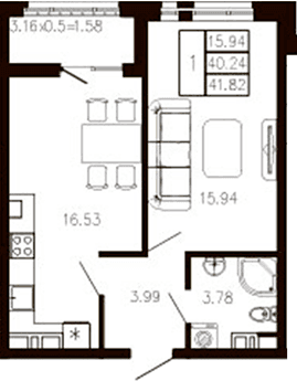Продается 1-комн. квартира, 40.22 м²