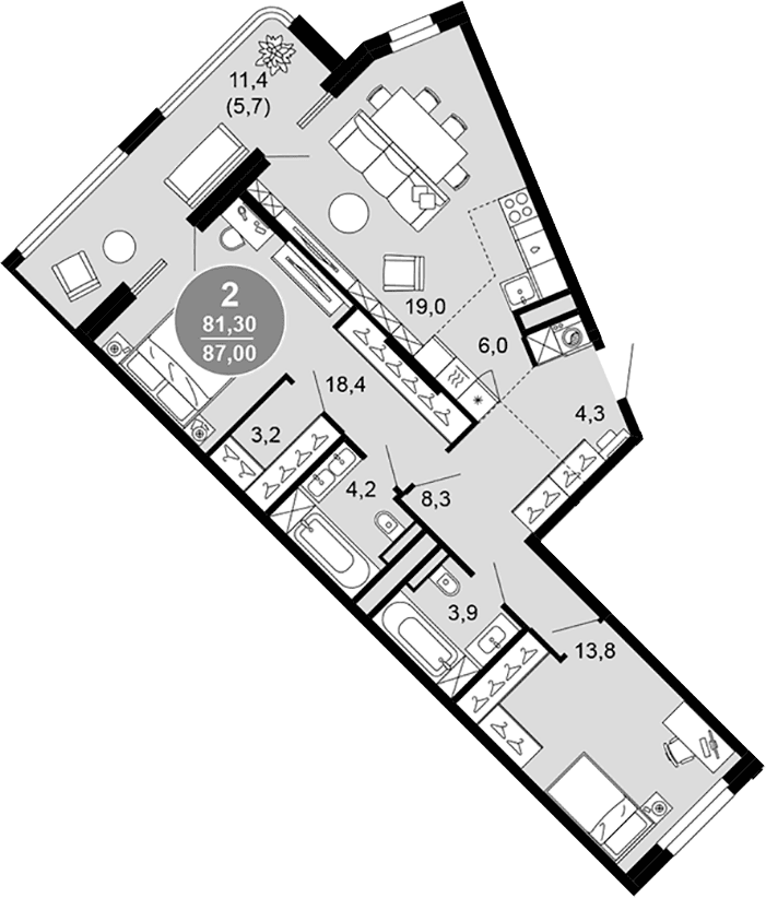 Продается 3-комн. квартира, 81.3 м²