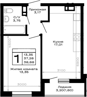 Продается 1-комн. квартира, 37.28 м²