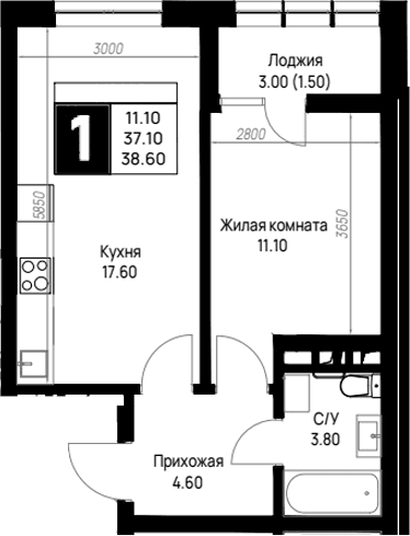 Продается 1-комн. квартира, 37.1 м²