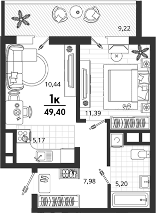 Продается 1-комн. квартира, 40.18 м²