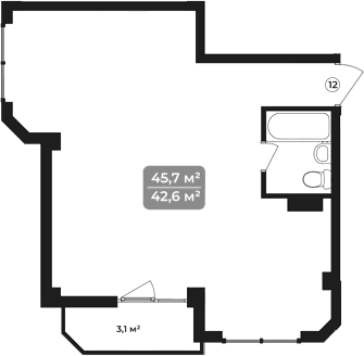 Продается 1-комн. квартира, 45.7 м²