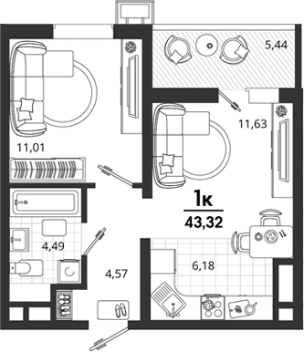 Продается 1-комн. квартира, 37.88 м²