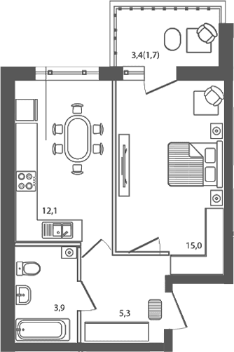 Продается 1-комн. квартира, 36.3 м²