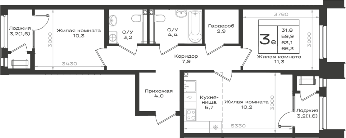 Продается 3-комн. квартира, 59.9 м²