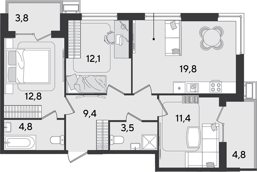 Продается 4-комн. квартира, 73.8 м²