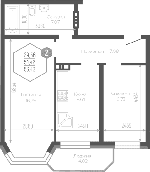 Продается 2-комн. квартира, 51.78 м²