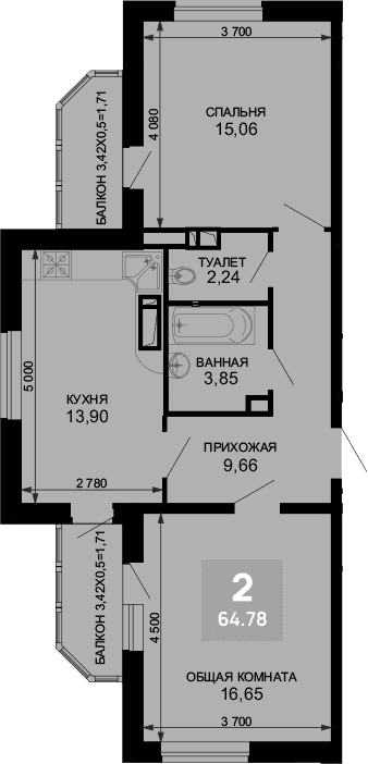 Продается 2-комн. квартира, 61.36 м²