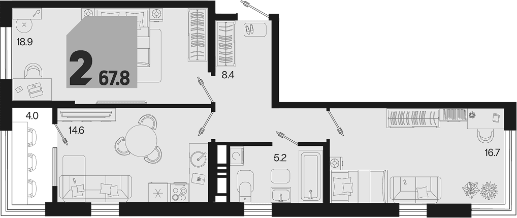 Продается 2-комн. квартира, 63.8 м²
