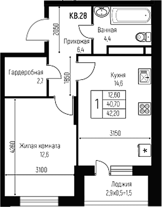 Продается 1-комн. квартира, 40.7 м²