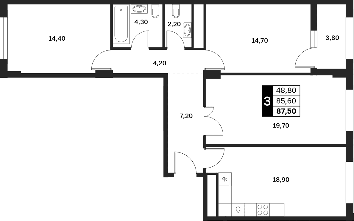 Продается 3-комн. квартира, 85.6 м²