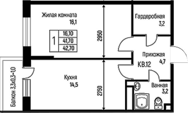 Продается 1-комн. квартира, 41.7 м²