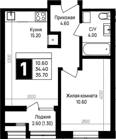 Продается 1-комн. квартира, 34.4 м²