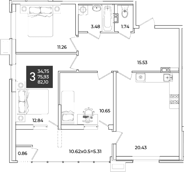 Продается 3-комн. квартира, 76.8 м²