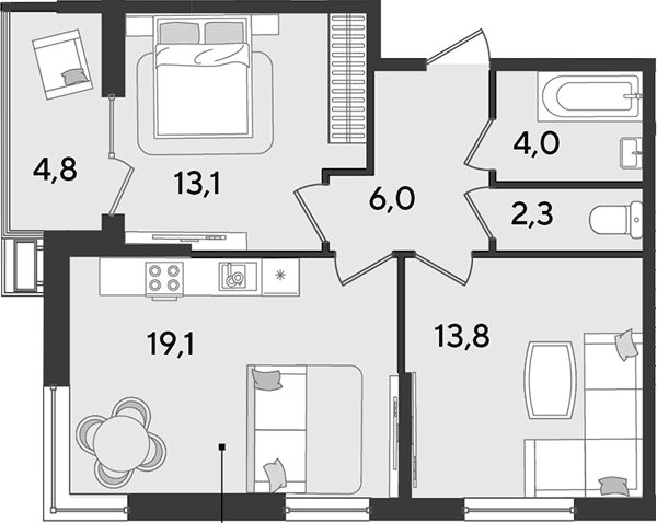 Продается 3-комн. квартира, 58.3 м²