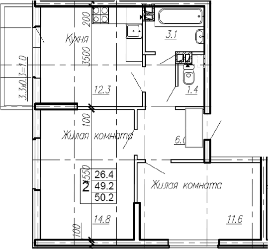 Продается 2-комн. квартира, 49.2 м²