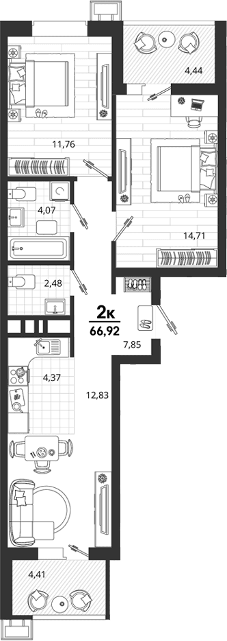Продается 2-комн. квартира, 58.07 м²