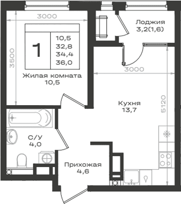 Продается 1-комн. квартира, 32.8 м²