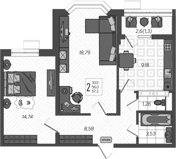 Продается 2-комн. квартира, 56 м²