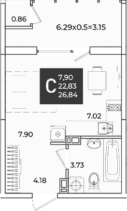 Продается 1-комн. квартира, 22.83 м²