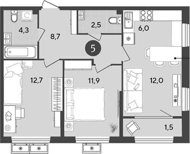 Продается 3-комн. квартира, 58.1 м²