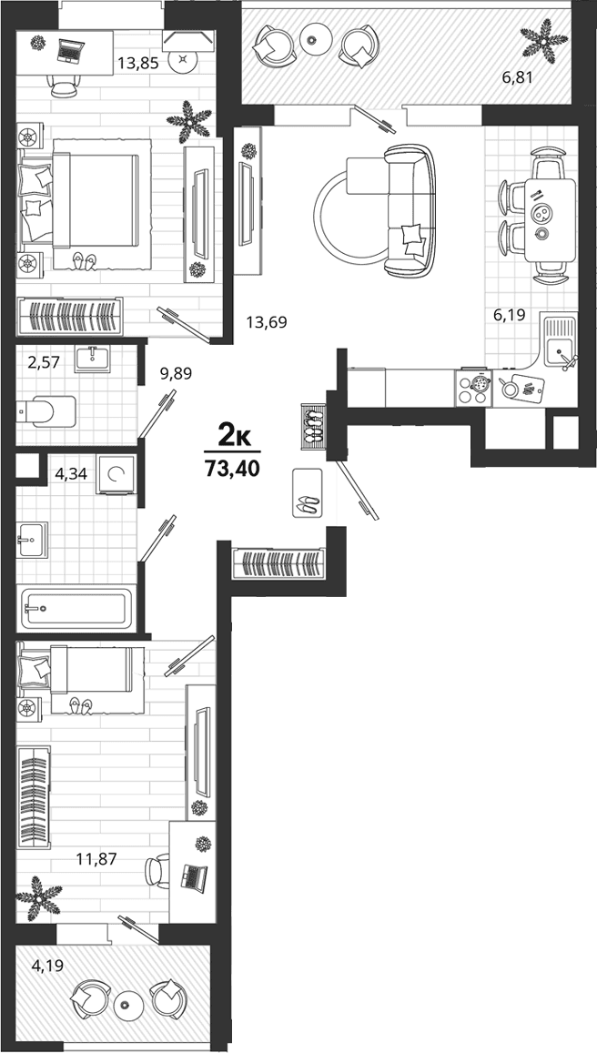 Продается 2-комн. квартира, 62.4 м²
