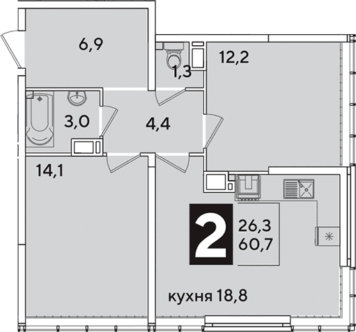 Продается 3-комн. квартира, 60.7 м²