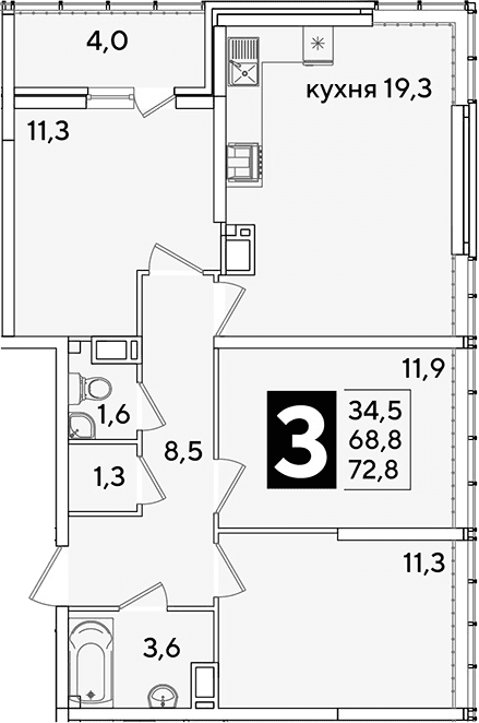 Продается 4-комн. квартира, 68.8 м²