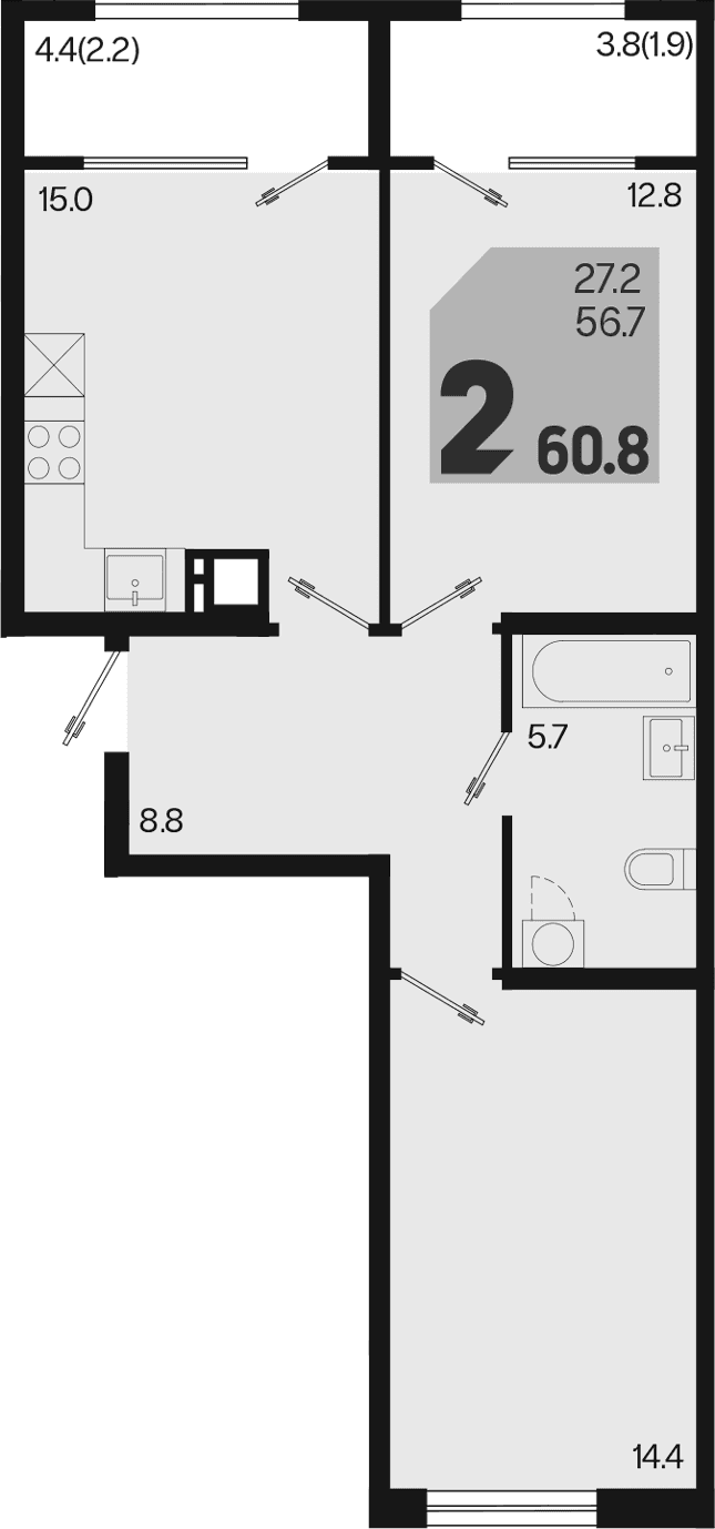 Продается 3-комн. квартира, 56.7 м²