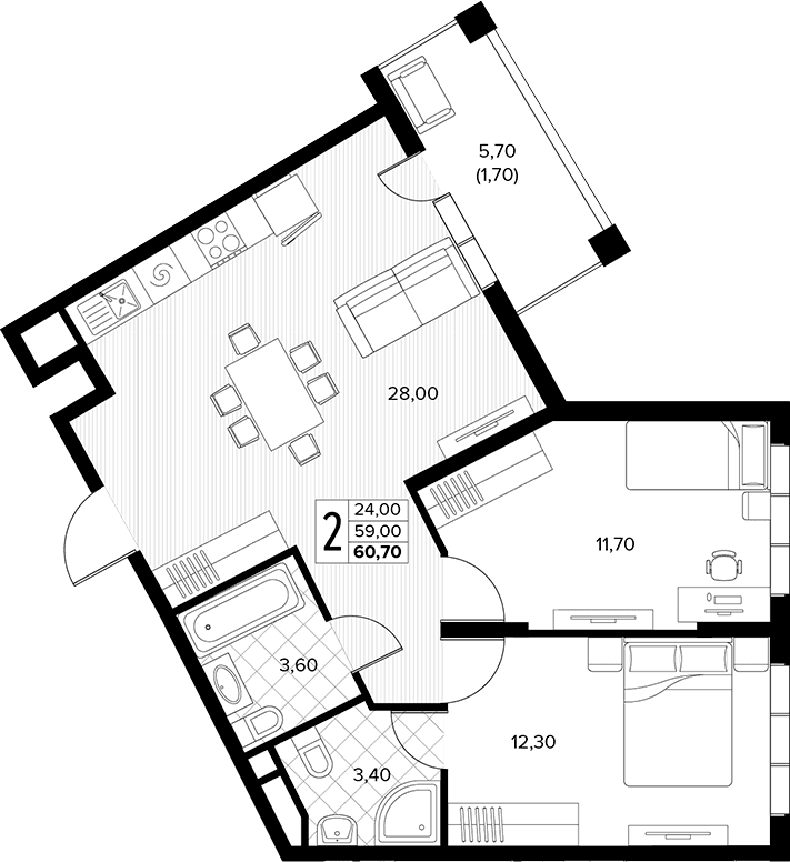 Продается 2-комн. квартира, 59 м²