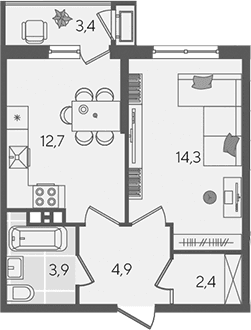 Продается 1-комн. квартира, 38.2 м²