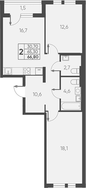 Продается 2-комн. квартира, 65.3 м²